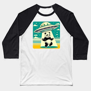 Panda Bear Being Abducted by Aliens Baseball T-Shirt